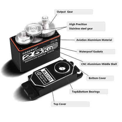 25KG Brushless Full Metal Stainless Gear Digital Motor,High Torgue RC Servo, High Speed, 8.4V Waterproof IP67 with 25T Servo Horn for Cars Robot Helicopter Crawler (25KG 270 Degree) - style: 25KG 270 Degree Brushless