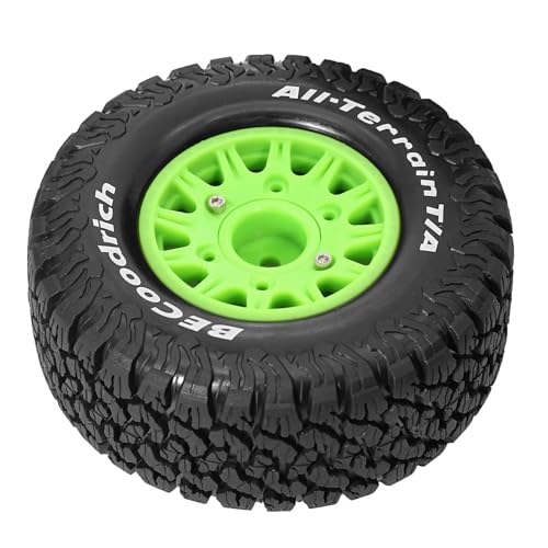 1/10 1/8 RC Short Course Truck Tires OD 113mm and Wheels 12mm 14mm 17mm Hex for 1:8 1:10 Scale Off Road Truck Car Traxxas Slash 2WD 4×4 Axial Losi Redcat Rc4wd Arrma Senton 4PCS (Green) - color: Green