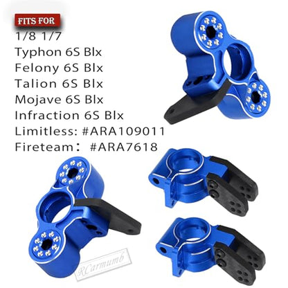 RC Upgrades Part for 1/8 Typhon/Talion 6S BLX,1/7 Felony/Mojave/Infraction/Limitless 6S BLX,Alloy Front Knuckles Steering Blocks &Rear Hub Stub Axle Carriers,Navy Blue - color: Navy Blue