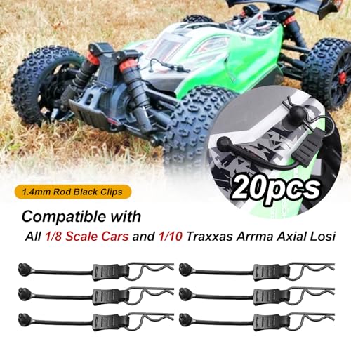 20pcs HobbyPark Universal RC Car Body Clips and Pull Tabs Retainer for 1/10 Traxxas Arrma Axial Losi & All 1/8 Redcat HPI HSP Truck Crawler Buggy Shell R Pins Black - size: 1.4mm Rod Black Clips