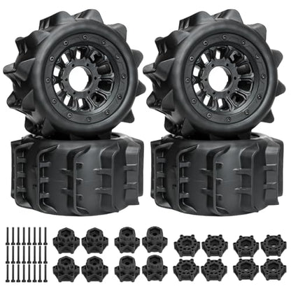 LRFHL 2.8 Beadlock Wheel Tires with 14mm/12mm Hex Adapter for 1/10 RC Car | 4PCS RC Tires Sand Terrain, 1/10 RC Monster Truck, for Traxxas Rustler Stampede Redcat Arrma Vorteks Big Rock Granite - color: Black