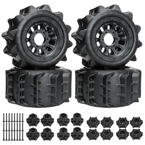 LRFHL 2.8 Beadlock Wheel Tires with 14mm/12mm Hex Adapter for 1/10 RC Car | 4PCS RC Tires Sand Terrain, 1/10 RC Monster Truck, for Traxxas Rustler Stampede Redcat Arrma Vorteks Big Rock Granite - color: Black