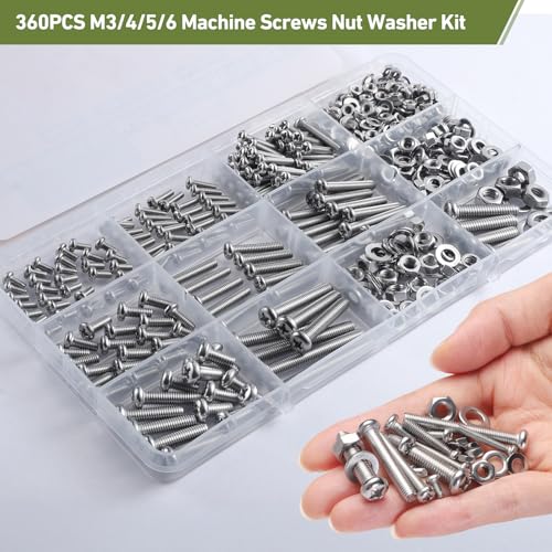 537Pcs M3 M4 M5 M6 Bolts Assortment Kit, Metric Machine Screws Phillips Pan Head Nuts Bolts Washer Assortment Kit, 304 Stainless Steel for Household Repairs,Electrical Wall Plate Switch - size: M3/4/5/6 537PCS Machine SS
