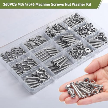 537Pcs M3 M4 M5 M6 Bolts Assortment Kit, Metric Machine Screws Phillips Pan Head Nuts Bolts Washer Assortment Kit, 304 Stainless Steel for Household Repairs,Electrical Wall Plate Switch - size: M3/4/5/6 537PCS Machine SS