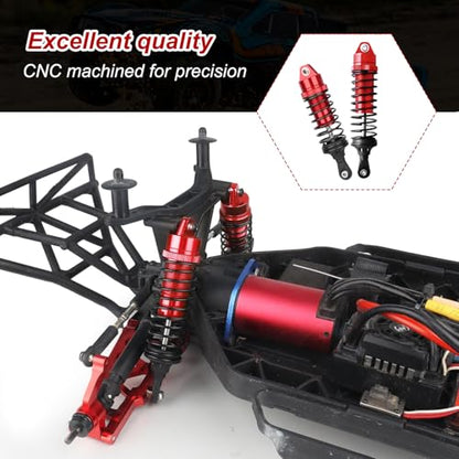 4PCS Aluminum Front & Rear RC Shocks for 1/10 Traxxas Slash 4x4 Compatible with Rustler Stampede Hoss 4WD Replace 5862 (Red) - color: Red