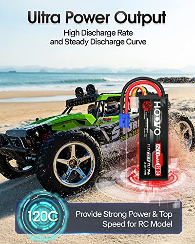 HOOVO 3S 11.1V Lipo Battery 6500mAh 120C RC Lipo Batteries EC5 Plug 2 Packs | Hard Case, Compatible with 1/8 1/10 Scale Vehicles RC Car Trucks Truggy Boats
