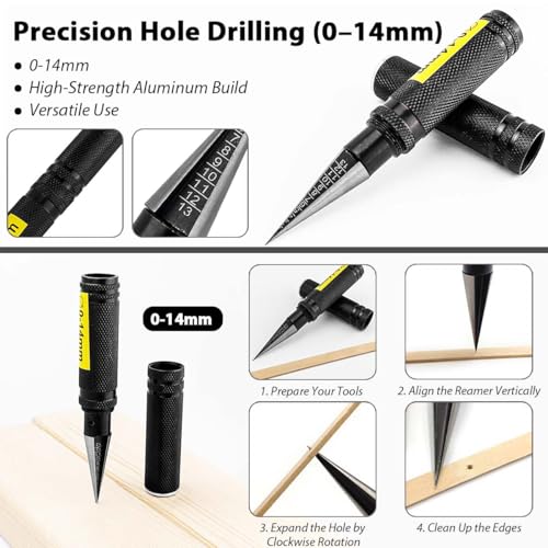 2 Pack 0-14mm RC Body Reamer Tool with Precision Scale – High-Strength Aluminum Expanding Hole Puncher Opener Reamer for RC Car Shell, Plastic Sheet, Aircraft Model, DIY Projects (Black)