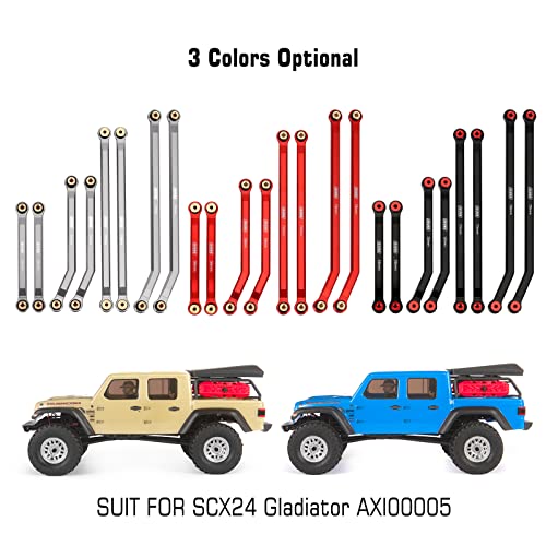INJORA High Clearance Front 4 Links Set for SCX24 Gladiator Dodge Power Wagon 1/24 RC Crawler Car Axial, 8PCS (Red) - color: Red