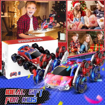 OSIMILY 8WD Remote Control Car,2.4GHz Gesture Sensing RC Stunt Car,Cool Spray Rotation RC Car with Lights and Music,All Terrain Toys for Kids Ages 7 Birthday Gifts for Boys Girls(Red)
