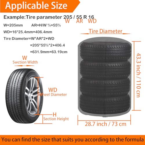 Large Tire Cover for Seasonal Storage,28" Tire Cover Diameter,Waterproof Dust-Proof High-Strength 420D Tire Cover,Universal Indoor Outdoor (Holding 4 Tires Stacking,Black)