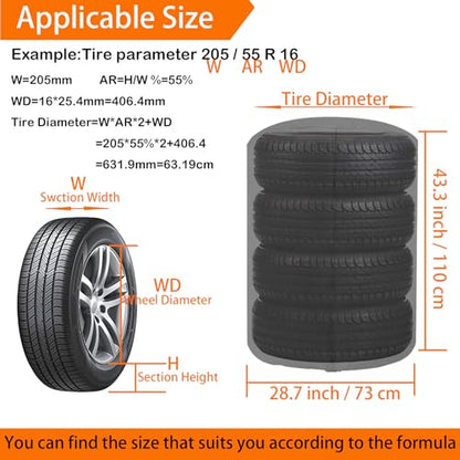 Large Tire Cover for Seasonal Storage,28" Tire Cover Diameter,Waterproof Dust-Proof High-Strength 420D Tire Cover,Universal Indoor Outdoor (Holding 4 Tires Stacking,Black)