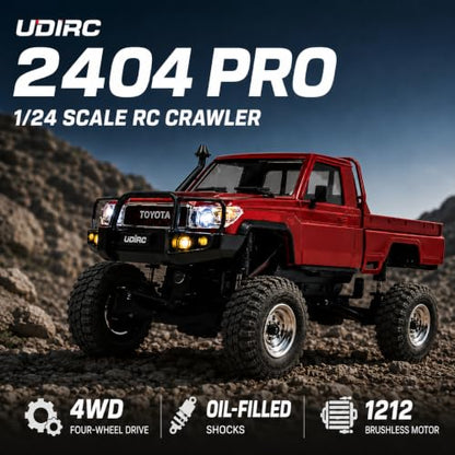 UDIRC UCX2404PRO 1/24 Scale Brushless Trail Truck, 4WD Off-Road rc Crawler | 2-Speed Transmission, Full LED Lights, Hydraulic Shocks, Breakaway Tank Turn, RTR for Adults - color: Yellow