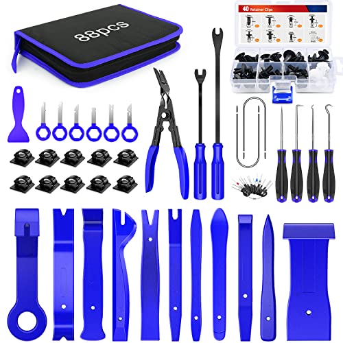 Nilight Trim Removal Tool 88Pcs, Auto Push Pin Bumper Retainer Clip Set | Fastener Terminal Remover Tool Adhesive Cable Clips Kit Car Panel Radio Removal Auto Clip Pliers - color: 88 Clips+ Remover Tools Blue