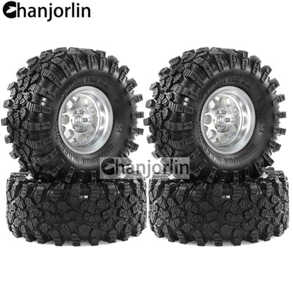 2.2 inch RC Crawler Tires and Beadlock Wheels Rims OD 5.35'' 1:10 Soft Rubber Mud All Terrain Tyres for 1/10 1/8 Rock Crawler Car Traxxas TRX4 Axial SCX10 II RC4WD CC01 Gen8 (Silver) - color: Silver