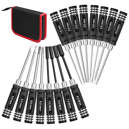RC Hex Screwdriver Tool Set 16 Pcs Screwdrivers Kit 4 Pcs Hex Driver 8 Pcs Screwdriver 4 Pcs Nut Wrench Repair Tool Kit Socket Screwdrivers for RC Quadcopter Helicopter FPV Drone Car Airplane