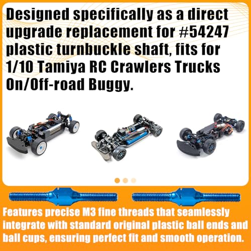 2PCS 3x32mm Aluminum Alloy Turnbuckle Shaft with M3 Threads, Push Rod Tie Rod Linkage Replacement for #54249, Compatible with 1/10 TAMIYA RC Crawlers Trucks On/Off-road Buggy Upgrade (Blue) - style: 2pcs-32mm #54249