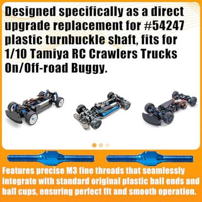 2PCS 3x32mm Aluminum Alloy Turnbuckle Shaft with M3 Threads, Push Rod Tie Rod Linkage Replacement for #54249, Compatible with 1/10 TAMIYA RC Crawlers Trucks On/Off-road Buggy Upgrade (Blue) - style: 2pcs-32mm #54249