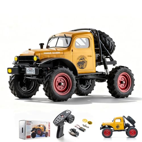 BEEZRC FMS 1/24 RC Crawler FCX24S Power Wagon S RTR, 4WD Off-Road Mini Rock Crawler Remote Control Car, 2.4GHz Hobby Grade Electric RC Truck, Hobby rc Crawlers for Adults (Yellow) - color: Yellow