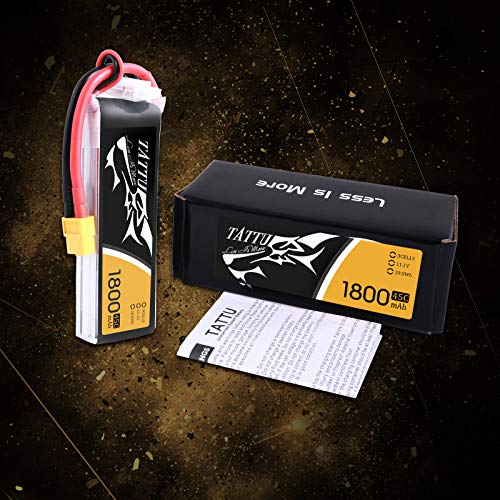 TATTU 11.1V 1800mAh 3S 45C LiPo Battery Pack with XT60 Plug for Skylark M4-FPV250 Mini Shredder 200 INDY250 Plus MOJO 280 QAV250 Vortex Emax Nighthawk 250 RC Heli Airplane UAV Drone FPV