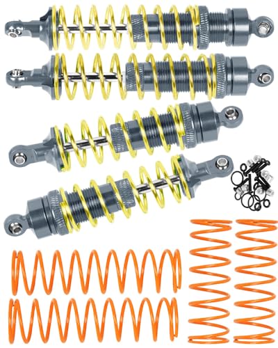 Aluminum Big Bore RC Shock Absorber Upgrades Part for 1/10 Slash 2WD 4x4,Stampede 2WD 4X4,Rustler 2WD 4X4,Hoss 2WD 4X4,Alloy 4PCS Front Rear RC Shocks w/Golden spring,Titanium - color: Titanium - Upgrades Part