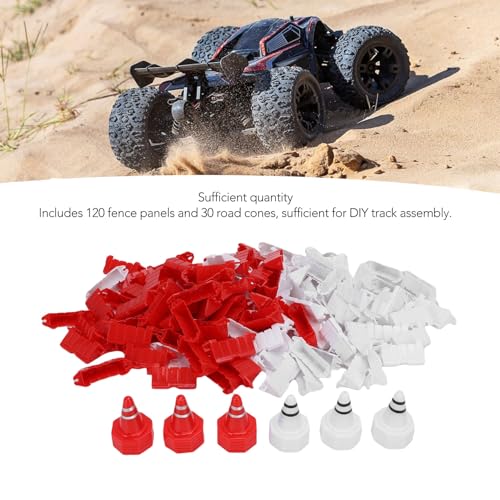 120PCS RC Track Fence Panels with 30PCS Road Cones, Red White ABS Drift Racing Barriers for 1/10 1/14 1/16 1/18 1/24 1/28 Scale RC Cars