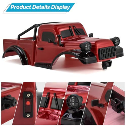 RC Truck Pickup Body Shell for 1/18 RC Crawler Car TRX4M Defender Bronco (Red) - color: Red