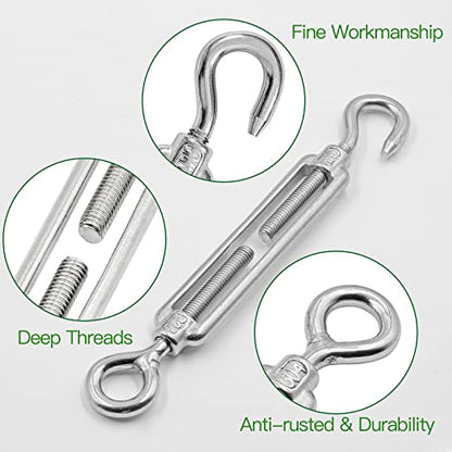 6PCS M6 Hook & Eye Turnbuckle 304 Stainless Steel Turnbuckle Wire Rope Tension Heavy Duty Turnbuckles for Cable Railing Wire Rope Hardware Kit (M6, Hook & Eye) - style: Hook & Eye-M-6