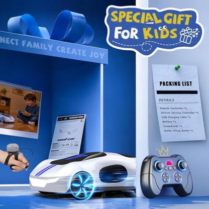 AEROQUEST Gesture Sensing RC Stunt Car for 6+ Years Old Boy and Girl Gift | Remote Control Stunt Drift USB-C Charging Light Spray Sound Gesture Sensing Spotrs Birthday Holiday 6 7 8 9 10 11 12 - color: White