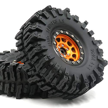RC Soft Sticky 1.9 Mud Slingers Tires 120mm & 1.9 Beadlock Wheels Orange Black Rims, 1.9 Crawler Tires and Wheels for 1/10 rc Crawler Traxxas TRX4 Axial SCX10 Gen8, (4-Pack) - color: Orange & Black