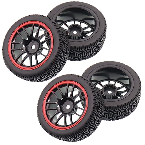 4PCS Treehobby OD 2.68" (68mm x 26mm) Rubber RC Wheel 12mm Hex Hub Wheels and Tires Set Compatible with 1/10 HSP HPI Redcat Himoto Kyosho Sakura RC On-Road Racing Car Touring Car Upgrade Parts