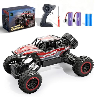 1:12 Large RC Monster Truck for Boys 8-12 with 2 Remote Batteries, 12 MPH Off-Road Remote Control Truck with Light, RC Car Toy Gift for Kids 8-12, 2 Rechargeable Car Batteries