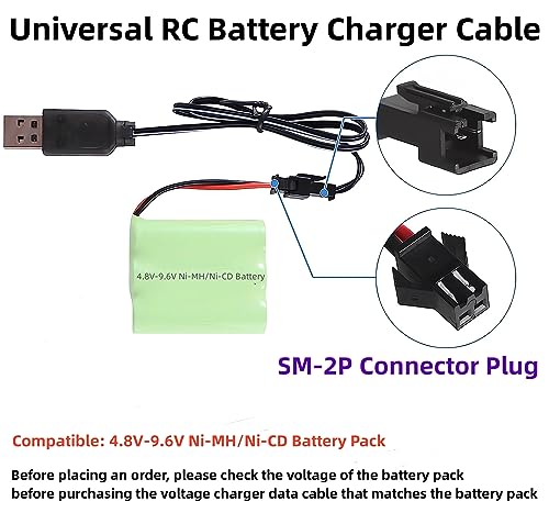 Universal RC Charger Cable with SM-2P Plug Connector for (4-8s) 4.8V 6V 7.2V 8.4V 9.6V Ni-MH/Ni-CD Battery Pack, Compatible RC Car/Boat/Plane/Drone/Tank (4.8V) - size: 4.8V