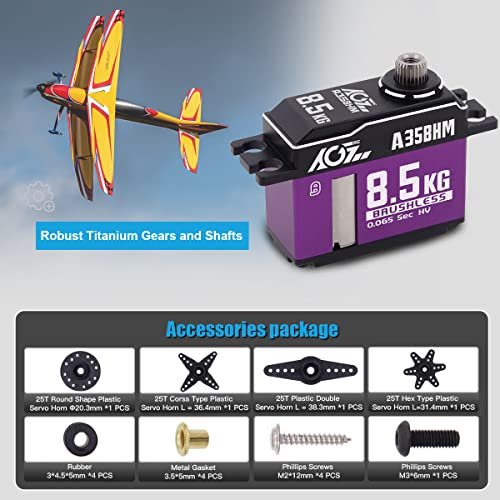 AGFRC 8.5KG HV Brushless RC Servo Motor for 1/12 1/10 RC Car(A35BHM) | 0.065Sec High Speed, Brushless motor, Programmable, 8.4V HV, CNC Aluminum Case, Titanium Gears, 35.5x15x29.2mm, 41g