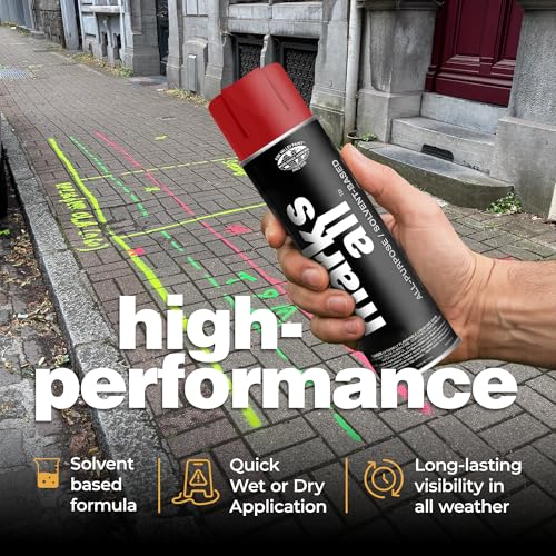 Fox Valley 18oz Marks All Solvent-Based Marking Paint Spray, 12-Pack Red APWA – Long-Lasting, Weather-Resistant Spray Paint for Wet or Dry Surfaces Like Metal, Grass, Concrete, Wood, & More - color: Red APWA