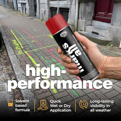 Fox Valley 18oz Marks All Solvent-Based Marking Paint Spray, 12-Pack Red APWA – Long-Lasting, Weather-Resistant Spray Paint for Wet or Dry Surfaces Like Metal, Grass, Concrete, Wood, & More - color: Red APWA