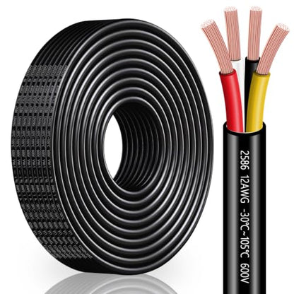 12 Gauge Wire 4 Conductor,12 AWG Electrical Wire Stranded PVC Cord Oxygen-Free Copper Cable 600V 12/4 Core Pure Copper Flexible Cable for LED Lamp Lighting Strips Automotive (12AWG-4C, 26FT) - size: 26FT, style: 12AWG-4C