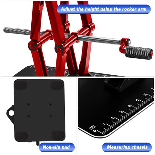 RC Stand Aluminum Height Adjustable w/Screw Tray for 1/8 1/10 1/12 RC Car | RC Car Work Stand Lift Lower with Anti-Slip Dual Scale Base & Tool Holder Plate for 1/8 1/10 1/12 RC Cars Crawler, Black - color: Black