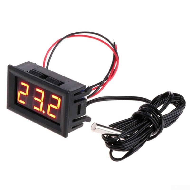 Digital Temperature Meter with Probe, LED Display DC 5-12V Car Temperature Panel Meter Gauge -50~110°C Temperature Gauge Sensor(Red) - color: Red