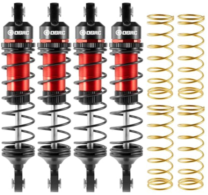 OGRC 92mm RC Shock Absorber for 1/16 Traxxas Mini Maxx XRT 1/10 TRX4 SCX10 | Aluminum, with Progressive Springs, Top-cap Bleeder Hole, Oil Shocks, Red - color: Red