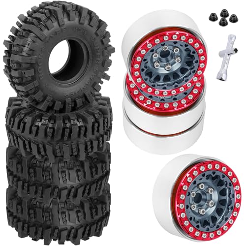 RC 1.9 Beadlock Wheels and Tires for 1/10 TRX4 TRX6 SCX10 SCX10 II 90046 SCX10 III AXI03007 SCX10 Pro Gen7/8 D90 VS4-10 MST CFX RC Crawler Car,4PCS Beadlock Rims 1.9 Wheel Tires,Titanium - color: Titanium - (1.9 Beadlock Wheels)