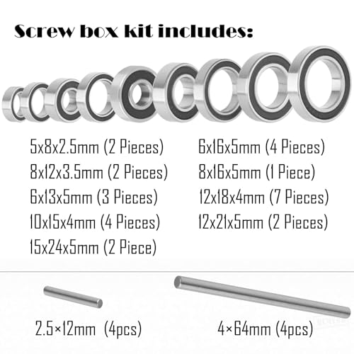RC 27Pcs Bearings Kit Upgrades Part for 1/10 Maxx 4S / 89076-4,Rubber Sealed Precision Ball Bearings,Black - color: 1 Set - Black