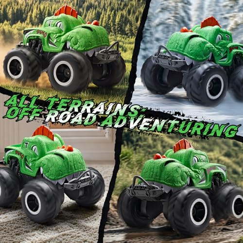 Amphibious Remote Control Car, 1:20 Waterproof Dinosaur Monster Trucks for Boys Age 4-7, 2.4GHz All Terrain RC Cars with 2 Batteries, 360° Rotating Stunt RC Car Toy Birthday Gift for Kids 3-5 - color: Kelly Dinosaur Truck