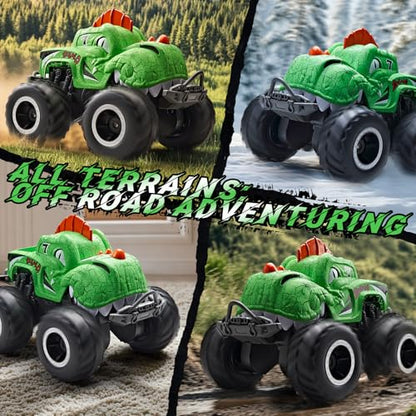 Amphibious Remote Control Car, 1:20 Waterproof Dinosaur Monster Trucks for Boys Age 4-7, 2.4GHz All Terrain RC Cars with 2 Batteries, 360° Rotating Stunt RC Car Toy Birthday Gift for Kids 3-5 - color: Kelly Dinosaur Truck