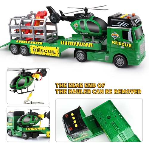 Dwi Dowellin Carrier Truck Kids Toys,25.6" Semi Truck Toy with Helicopter and Dinosaurs,Gifts for Age 3 4 5 6+ Years Old Boys Girls - style: Dinosaurs Truck