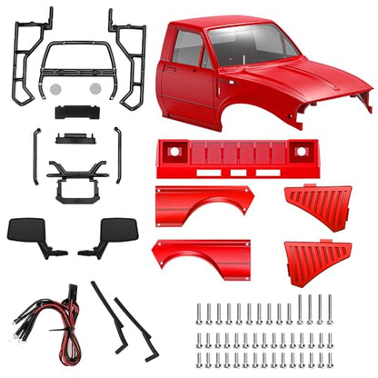 1/24 Pickup Truck Hard Body with Rear Cage Frame for 1/24 RC Crawler Axial SCX24 Bronco/Wrangler/C10/Base Camp Wheelbase 133mm (Black) - color: Black