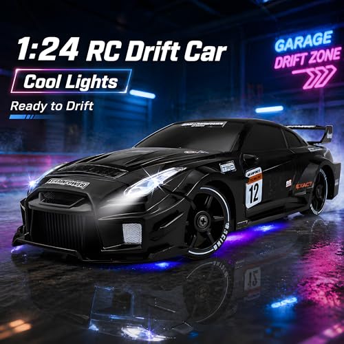 HTURCCOP 1:24 RC Drift 2.4GHz with LED Light Race Car Toys for Boys and Girls Aged 6+ Speed Adjustable up to 23Km/H, High-Speed RC Racing Cars Toy Gift for Boys & Girls - color: Black