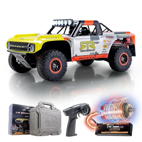FMS 1/18 RC Truck FSC18 Ford Bronco, Officially Licensed by Ford Short Course RC Car, 4x4 Off-Road RC Crawler with LED Lights, and Quick-Release Body-RTR (Race Livery B (Brushless Version)) - style: Race livery B-Brushless version