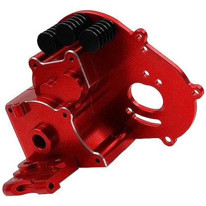 Aluminum Transmission Case Gearbox Housing Cover w/Motor Plate Compatible with 1/10 Traxxas Slash 2WD Rustler Stampede Bandit 2WD RC Car Replace 3691 (Red) - color: Red
