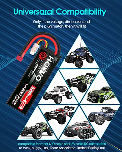 HOOVO 2S 7.4V 5200mAh 80C RC LiPo Battery Hard Case with T Connector 2 Pack | for RC Buggy Vehicles Car Boat Truck - style: 2S 5200mAh