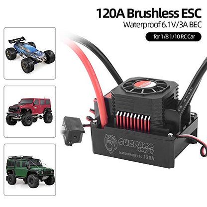 GoolRC 120A Brushless ESC Waterproof Electric Speed Controller for 1/8 1/10 RC Truck Off-Road Car
